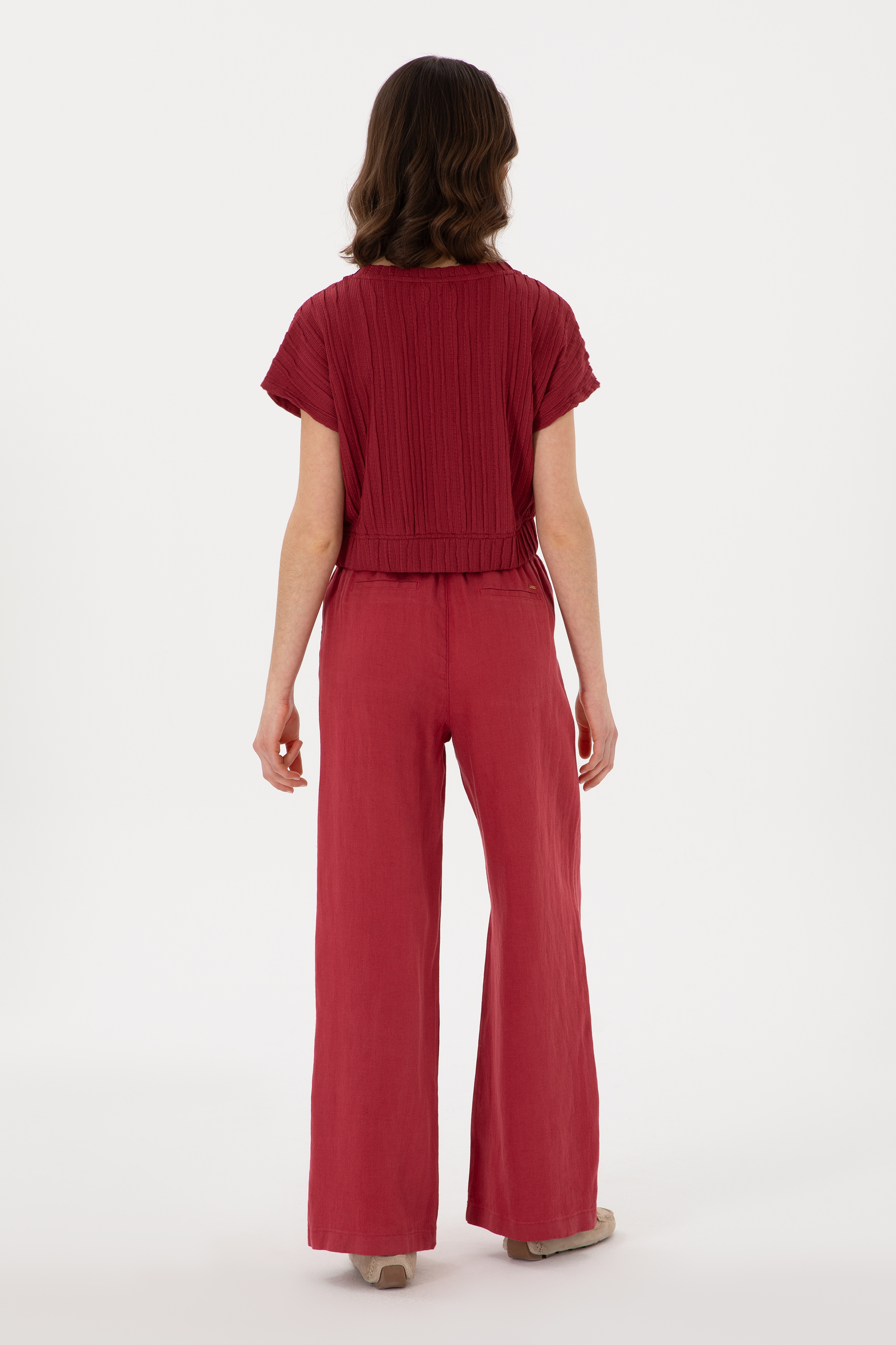 Kadın Vişne Loose Relax Fit Kanvas Pantolon
