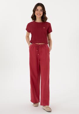 Kadın Vişne Loose Relax Fit Kanvas Pantolon - 50306844005