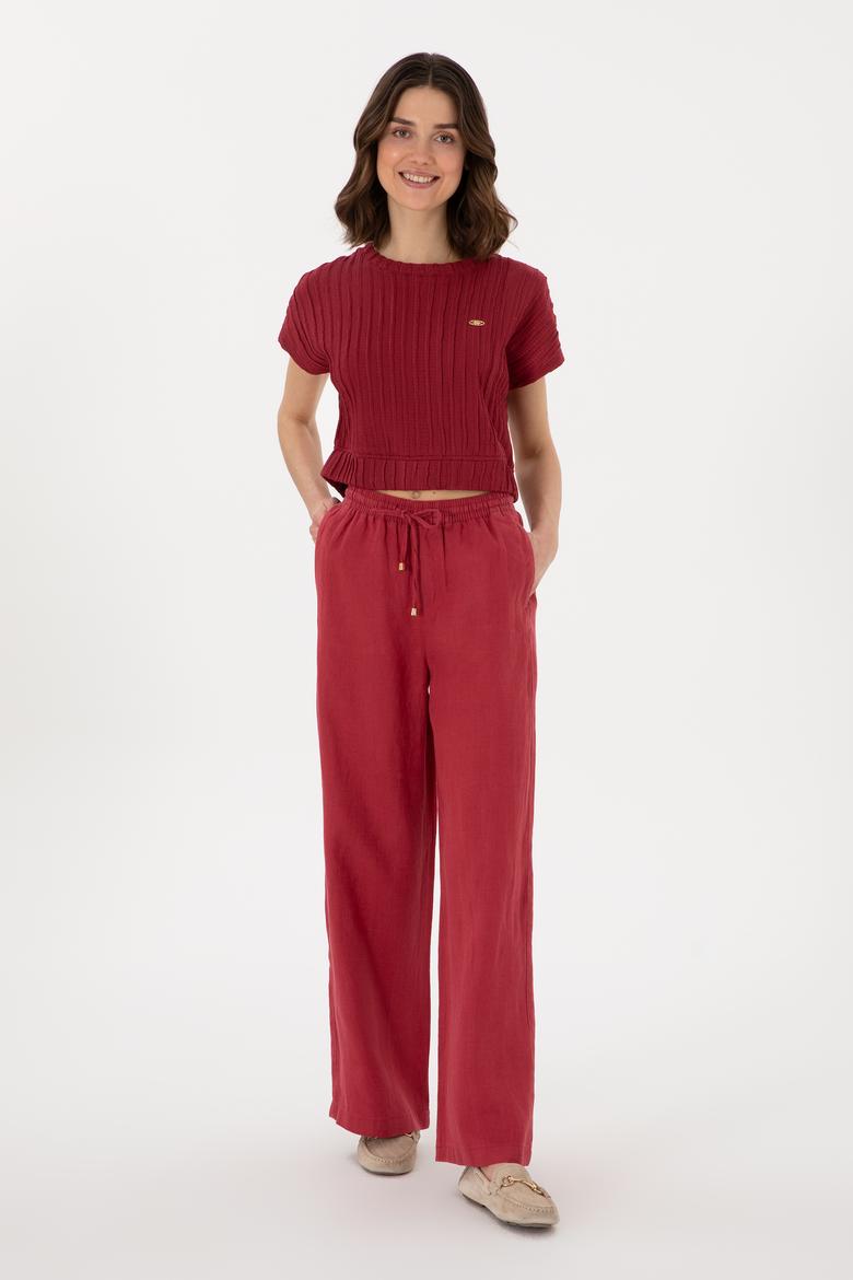 Kadın Vişne Loose Relax Fit Kanvas Pantolon - 50306844005