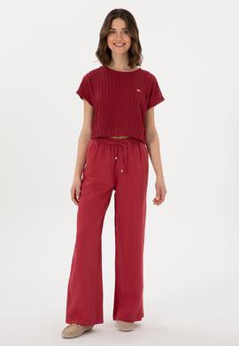 Kadın Vişne Loose Relax Fit Kanvas Pantolon - 50306844005