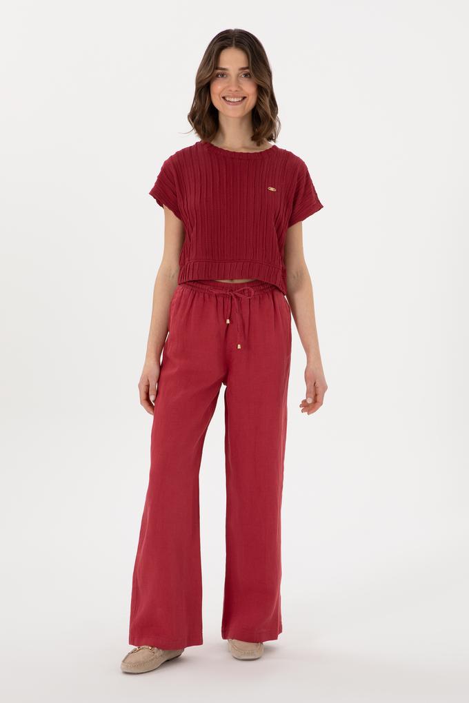 Kadın Vişne Loose Relax Fit Kanvas Pantolon