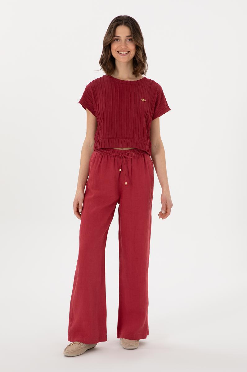 Kadın Vişne Loose Relax Fit Kanvas Pantolon