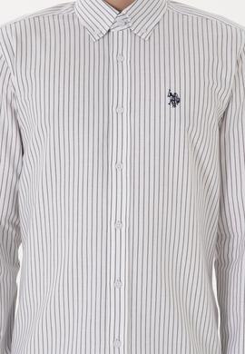 Erkek Gri Çizgili Beyaz Gömlek - 50306366016