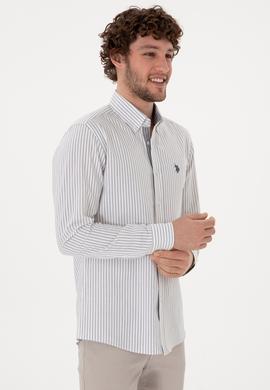 Erkek Gri Çizgili Beyaz Gömlek - 50306366016