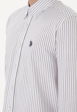Erkek Gri Çizgili Beyaz Gömlek - 50306366016