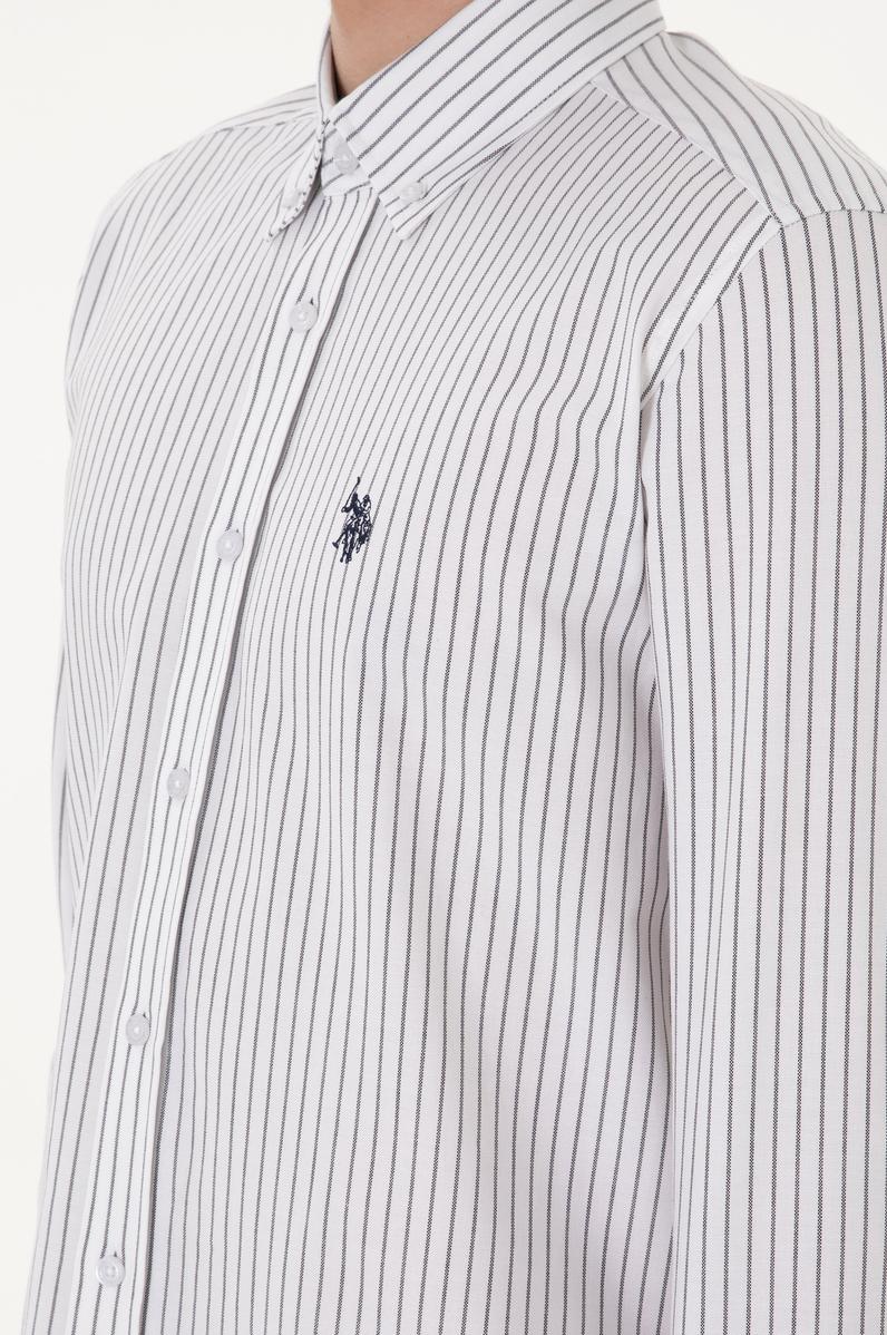 Erkek Gri Çizgili Beyaz Gömlek