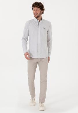 Erkek Gri Çizgili Beyaz Gömlek - 50306366016