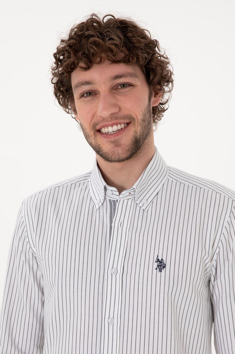 Erkek Gri Çizgili Beyaz Gömlek