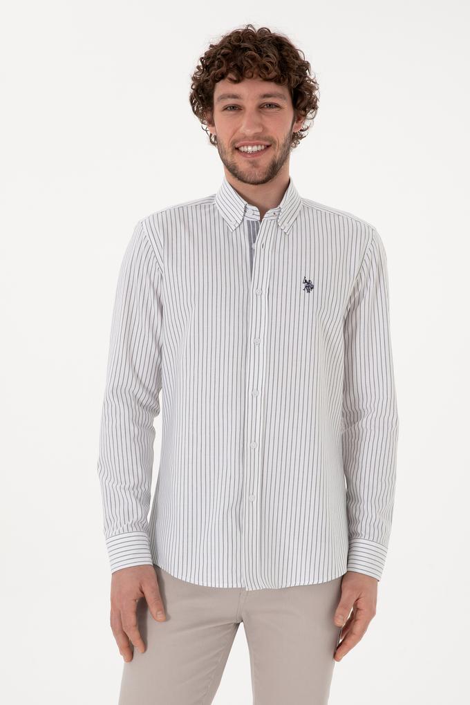 Erkek Gri Çizgili Beyaz Gömlek