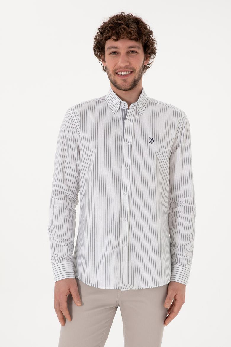 Erkek Gri Çizgili Beyaz Gömlek