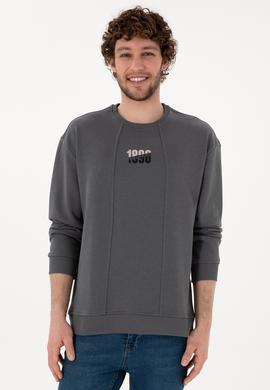 Erkek Bisiklet Yaka Antrasit Comfort Fit Sweatshirt - 50293430007