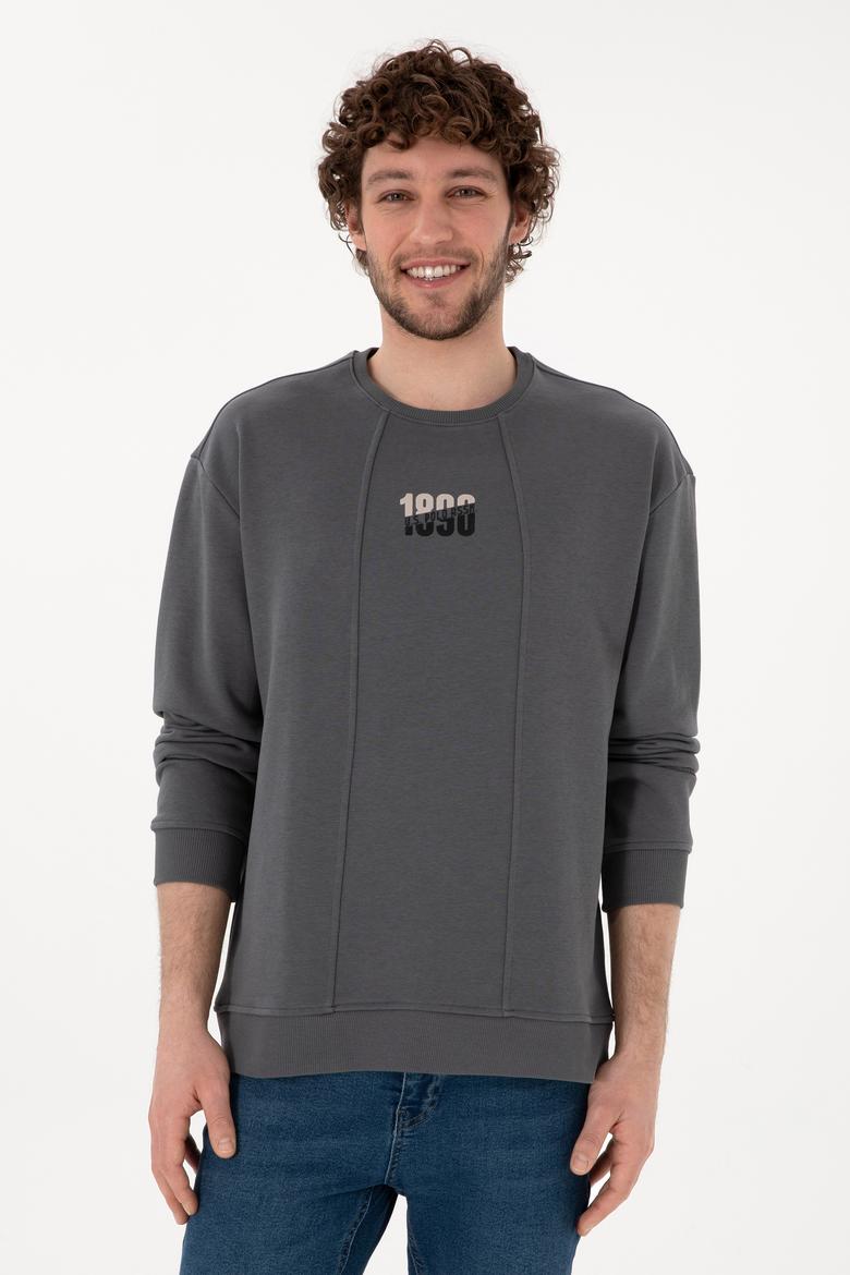 Erkek Bisiklet Yaka Antrasit Comfort Fit Sweatshirt