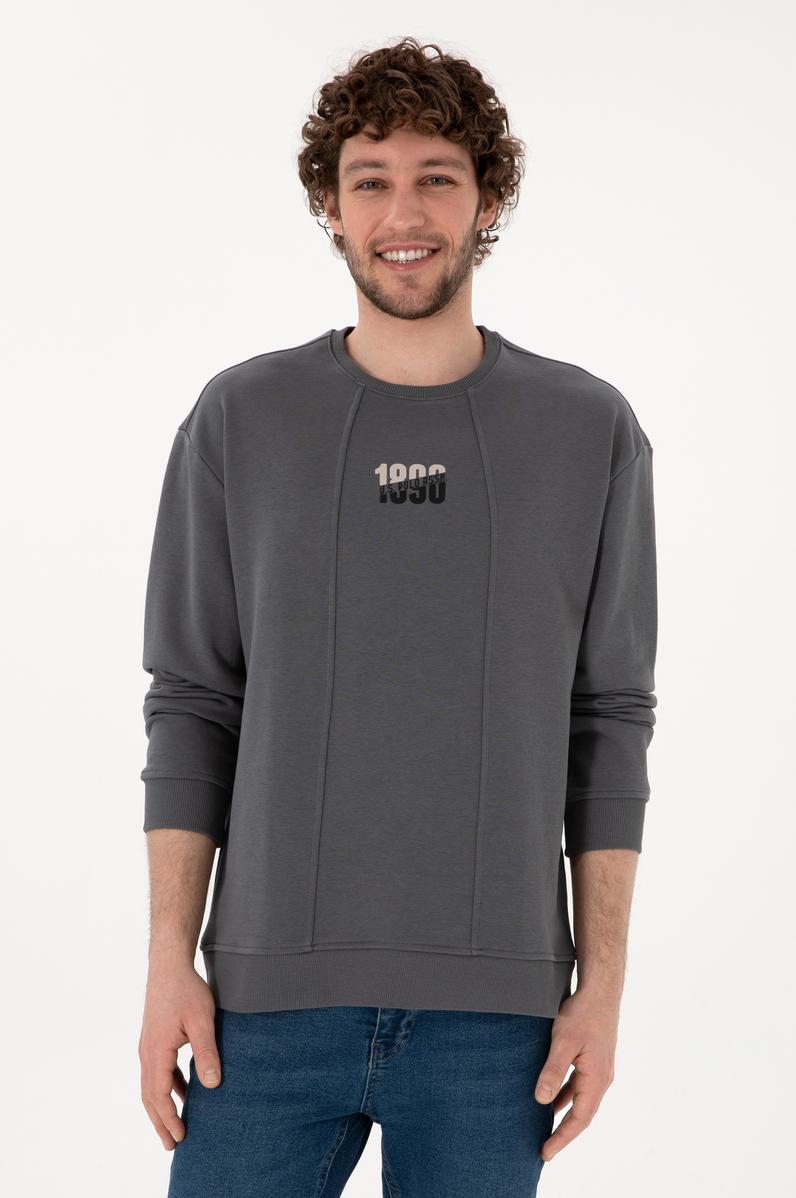 Erkek Bisiklet Yaka Antrasit Comfort Fit Sweatshirt