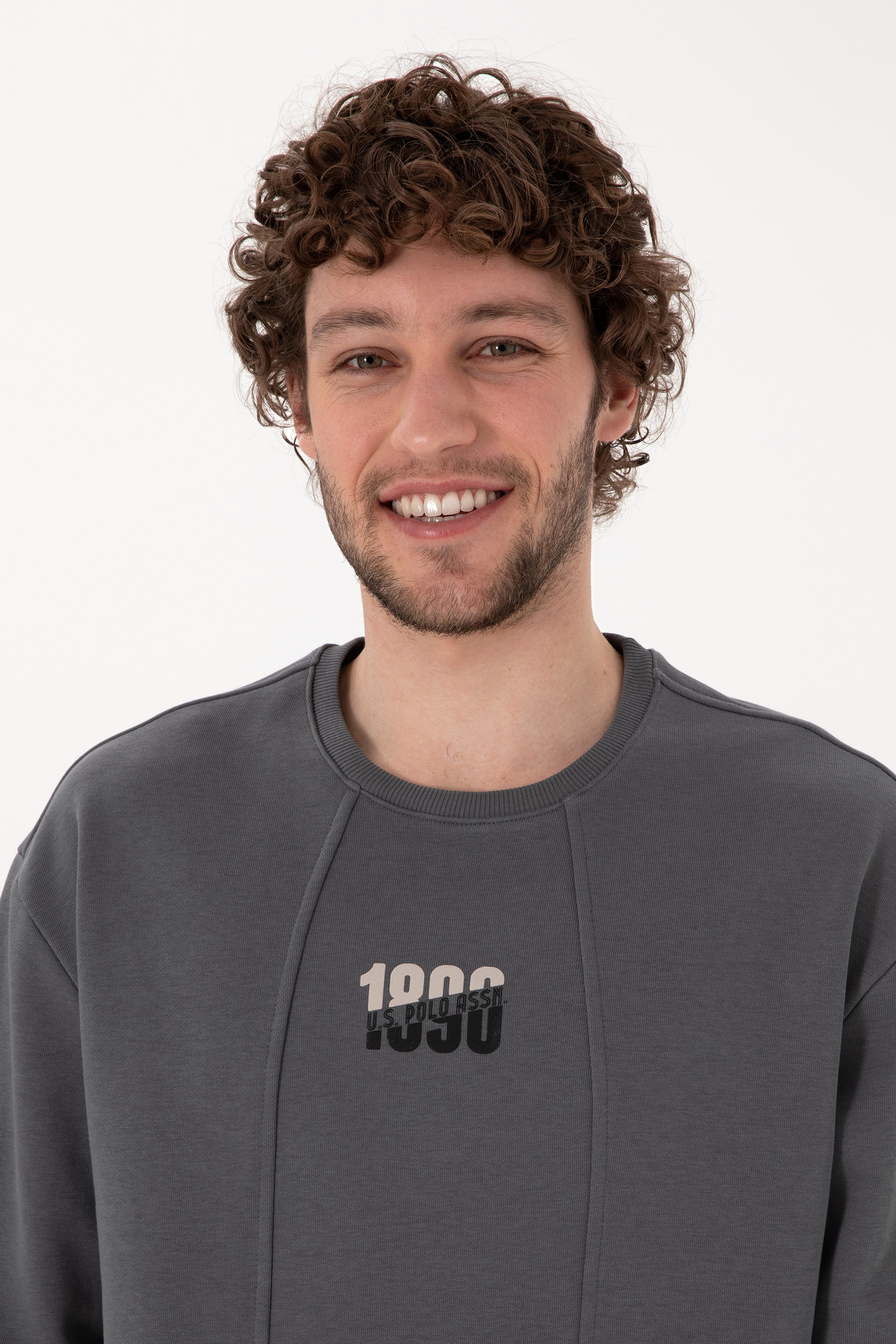 Erkek Bisiklet Yaka Antrasit Comfort Fit Sweatshirt - Image 2