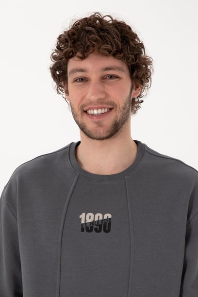 Erkek Bisiklet Yaka Antrasit Comfort Fit Sweatshirt