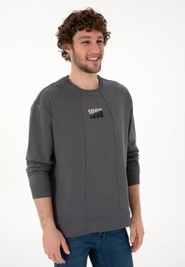 Erkek Bisiklet Yaka Antrasit Comfort Fit Sweatshirt - 50293430007