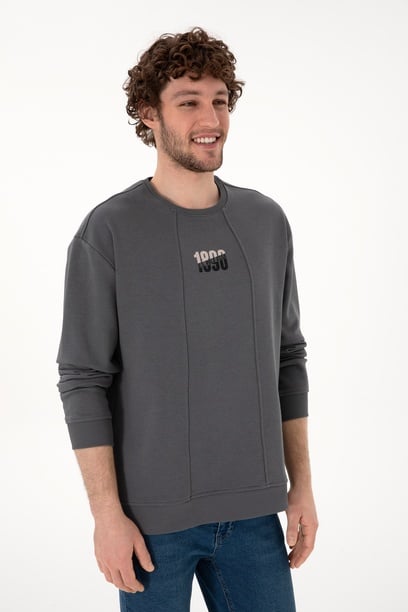 Erkek Bisiklet Yaka Antrasit Comfort Fit Sweatshirt