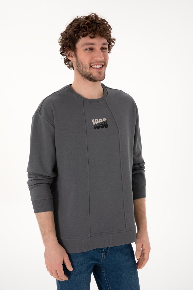 Erkek Bisiklet Yaka Antrasit Comfort Fit Sweatshirt - 50293430007