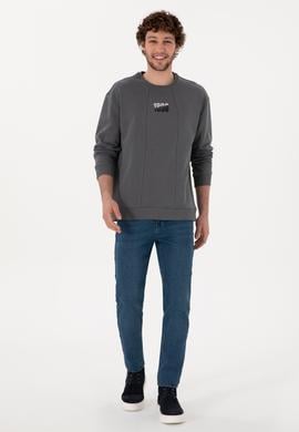 Erkek Bisiklet Yaka Antrasit Comfort Fit Sweatshirt - 50293430007