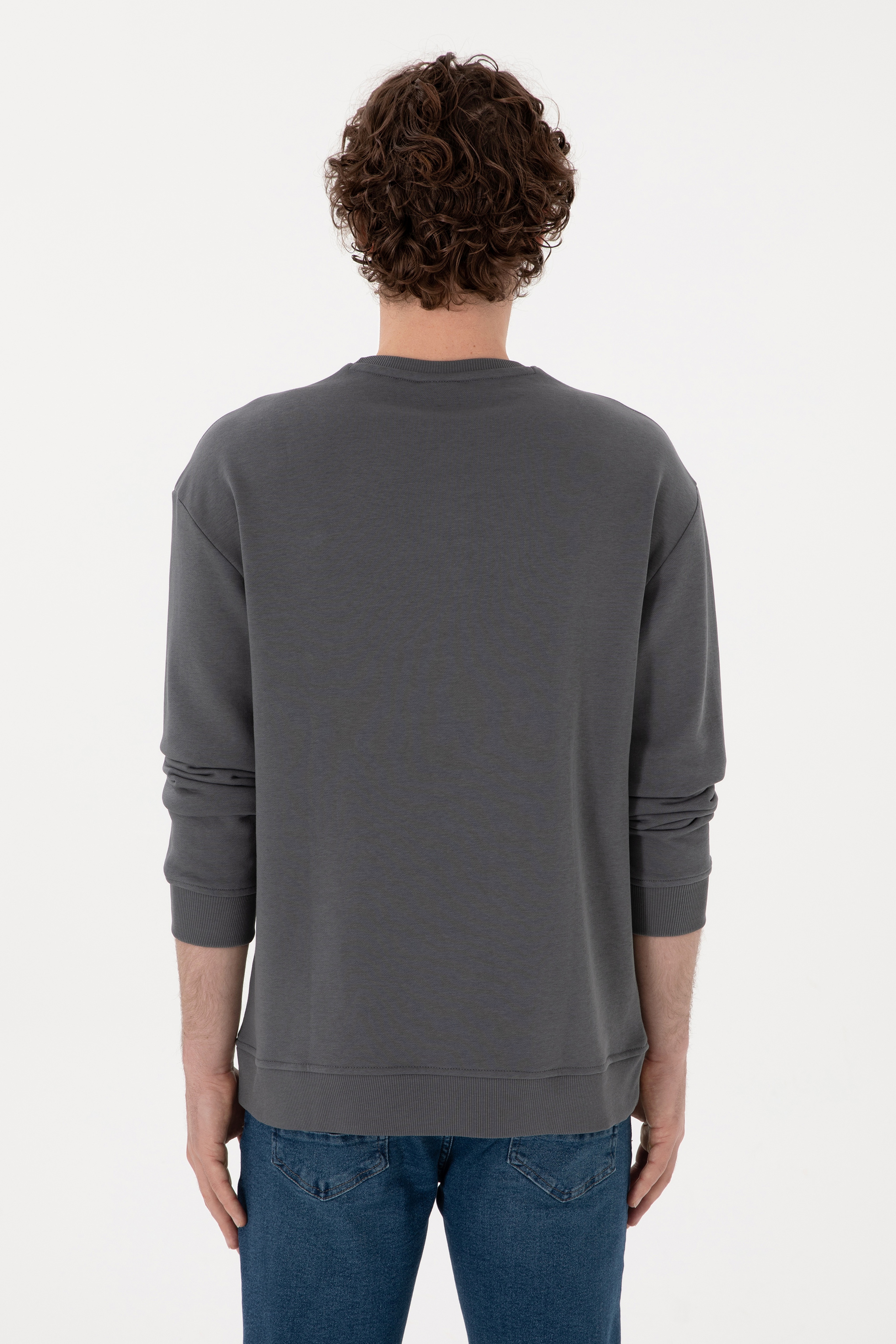 Erkek Bisiklet Yaka Antrasit Comfort Fit Sweatshirt