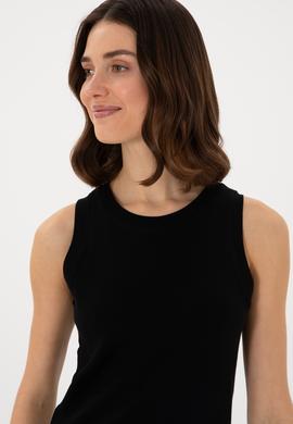 Kadın Siyah Kolsuz Bisiklet Yaka Basic Tişört - 50300904061