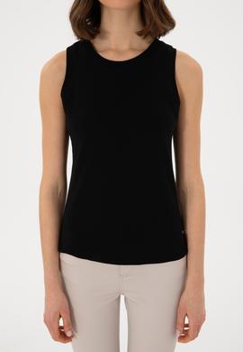 Kadın Siyah Kolsuz Bisiklet Yaka Basic Tişört - 50300904061