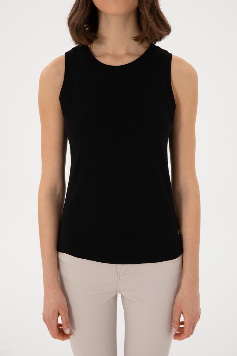 Kadın Siyah Kolsuz Bisiklet Yaka Basic Tişört - 50300904061