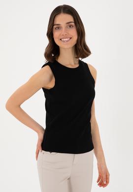 Kadın Siyah Kolsuz Bisiklet Yaka Basic Tişört - 50300904061