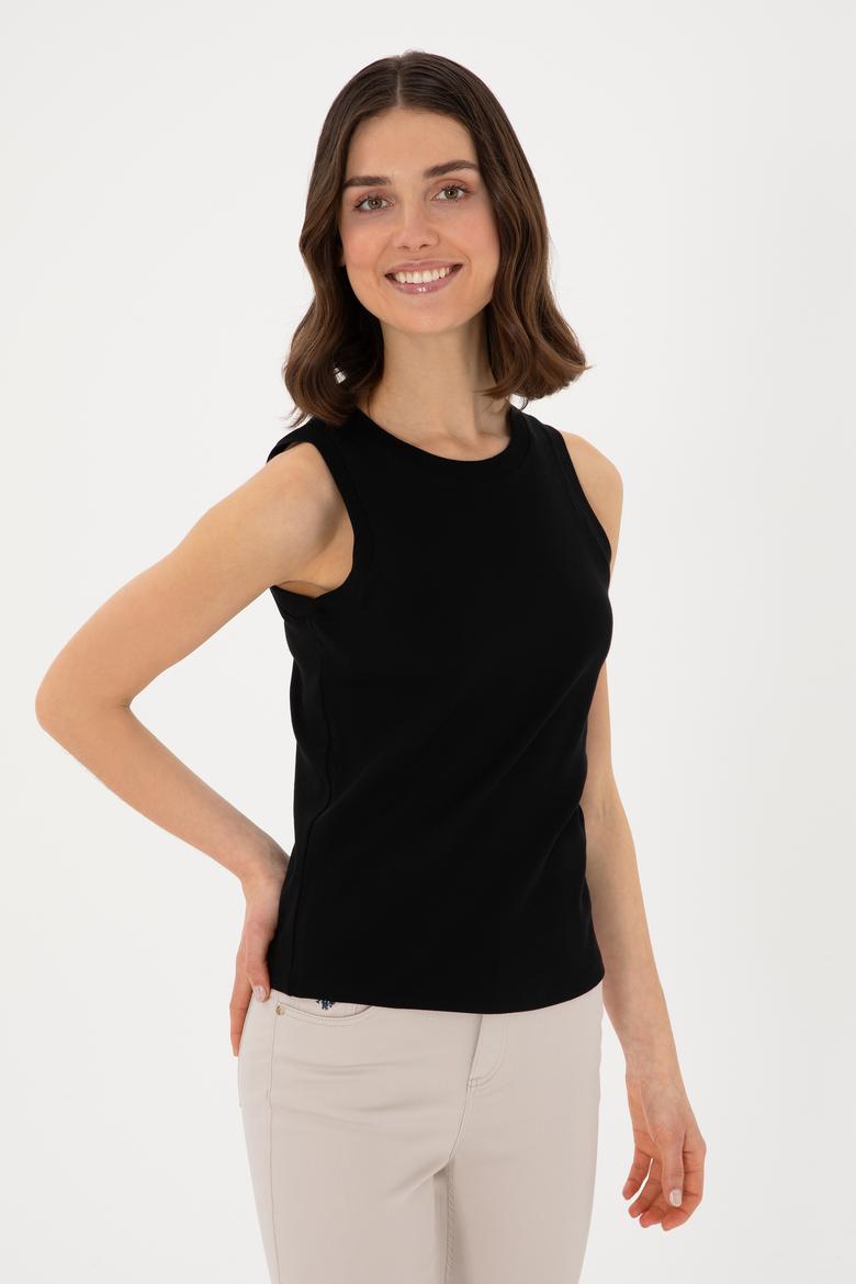 Kadın Siyah Kolsuz Bisiklet Yaka Basic Tişört - 50300904061