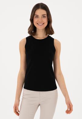 Kadın Siyah Kolsuz Bisiklet Yaka Basic Tişört - 50300904061