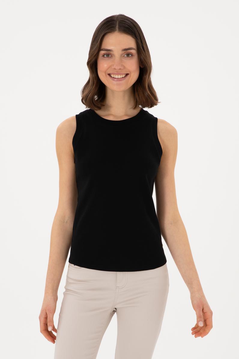 Kadın Siyah Kolsuz Bisiklet Yaka Basic Tişört