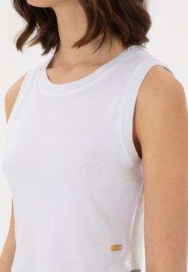 Kadın Beyaz Kolsuz Bisiklet Yaka Crop Basic Tişört - 50305695051