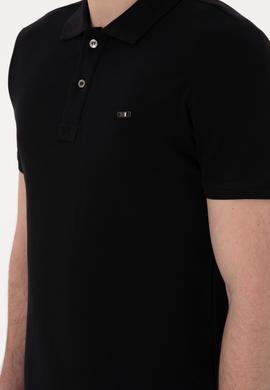 Erkek Slim Fit Polo Yaka Siyah Basic Tişört - 50298042021