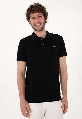 Erkek Slim Fit Polo Yaka Siyah Basic Tişört - 50298042021
