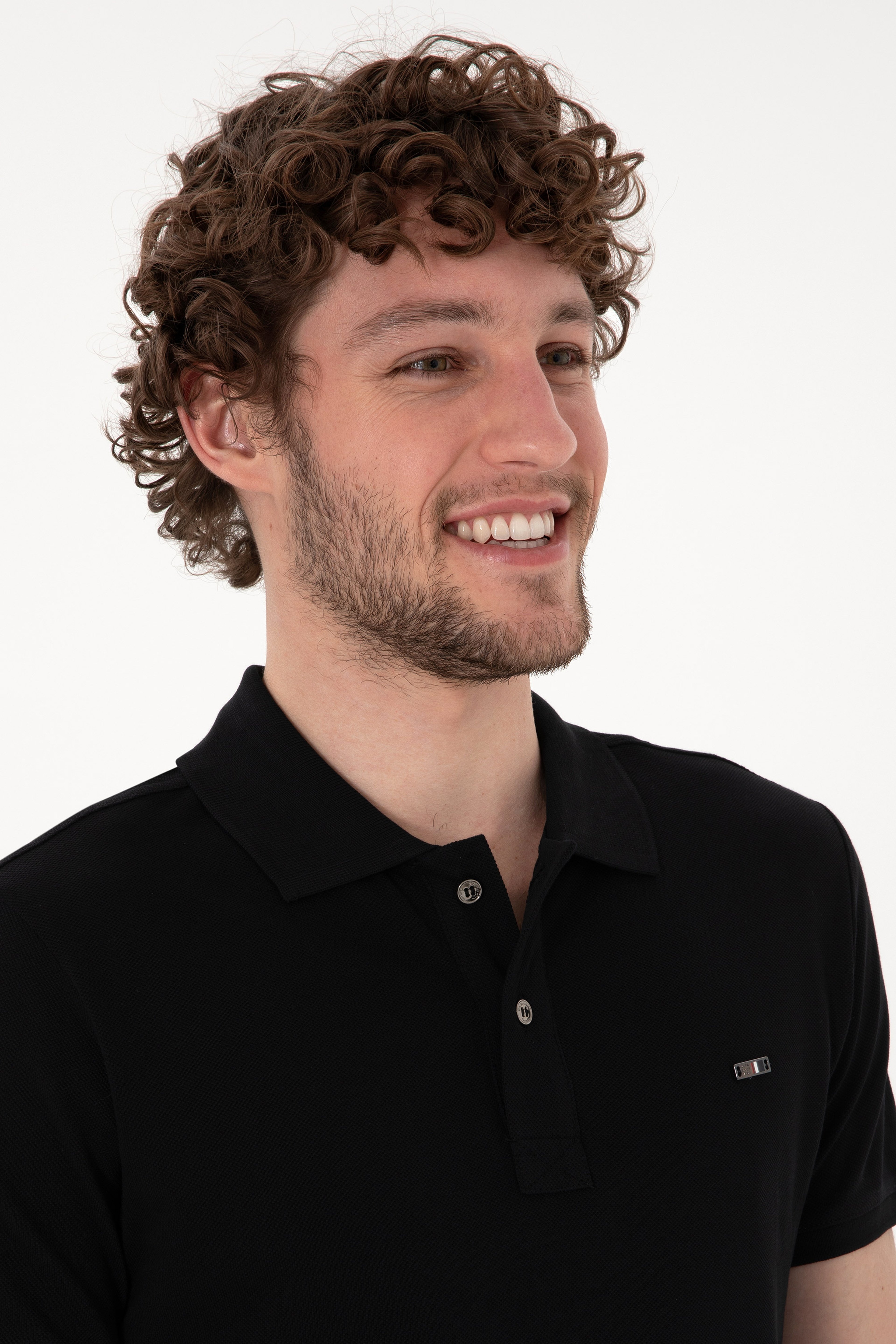Erkek Slim Fit Polo Yaka Siyah Basic Tişört - Image 2