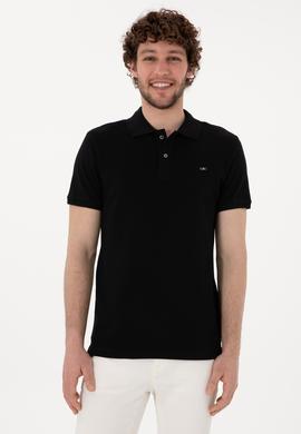 Erkek Slim Fit Polo Yaka Siyah Basic Tişört - 50298042021