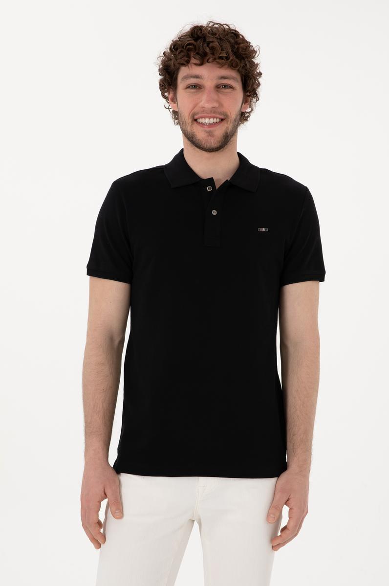 Erkek Slim Fit Polo Yaka Siyah Basic Tişört