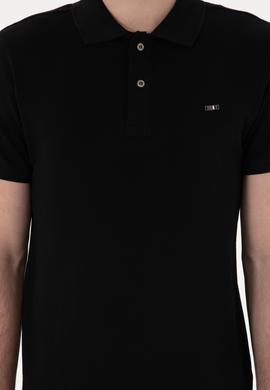 Erkek Slim Fit Polo Yaka Siyah Basic Tişört - 50298042021