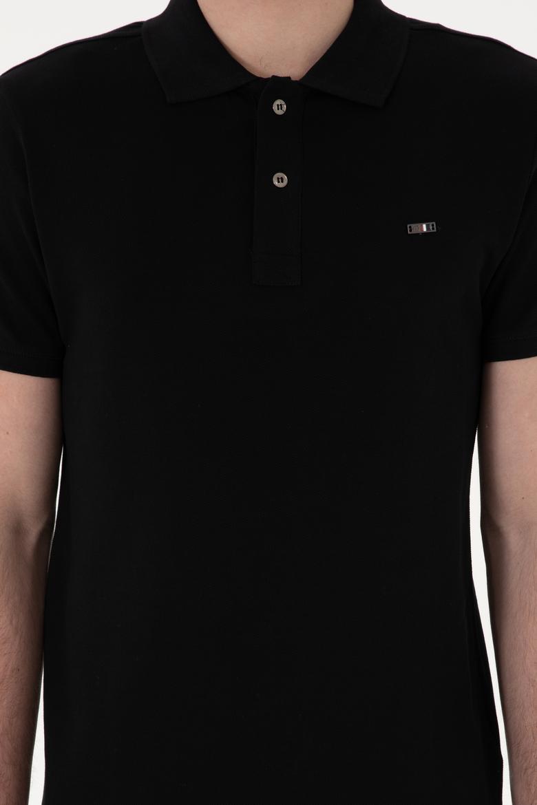 Erkek Slim Fit Polo Yaka Siyah Basic Tişört - 50298042021