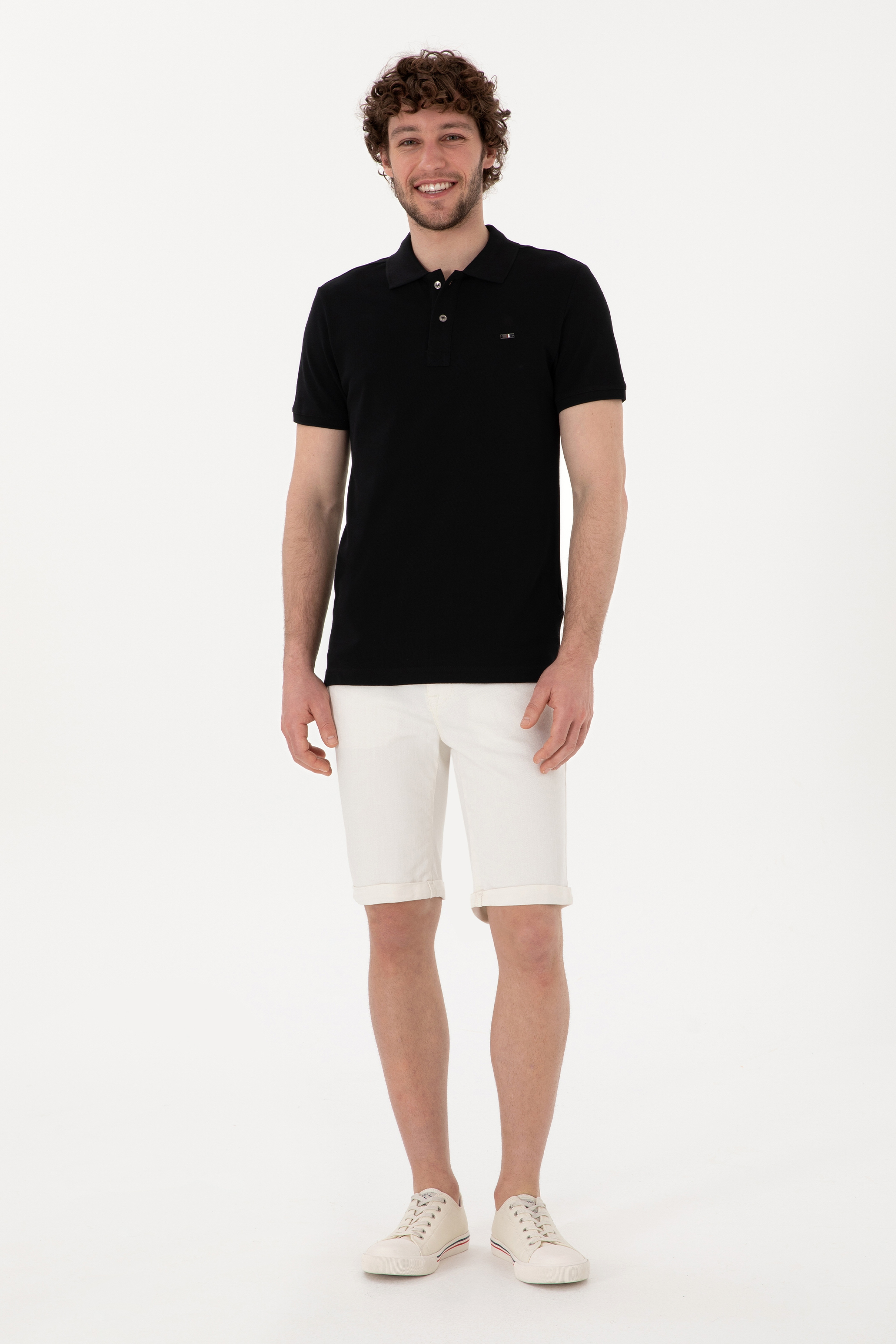 Erkek Slim Fit Polo Yaka Siyah Basic Tişört - Image 4