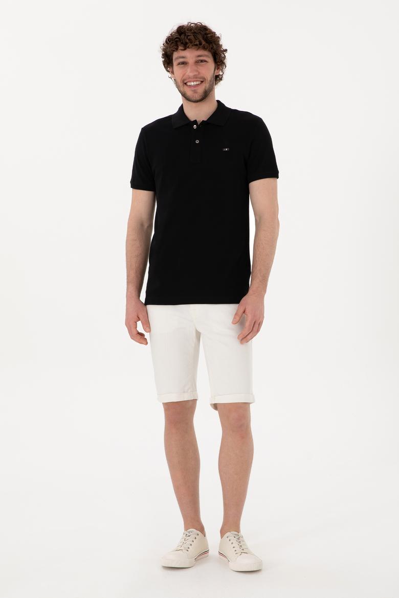 Erkek Slim Fit Polo Yaka Siyah Basic Tişört - 50298042021
