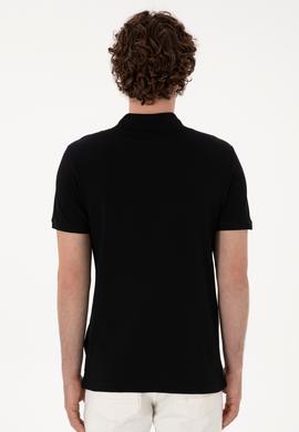 Erkek Slim Fit Polo Yaka Siyah Basic Tişört - 50298042021