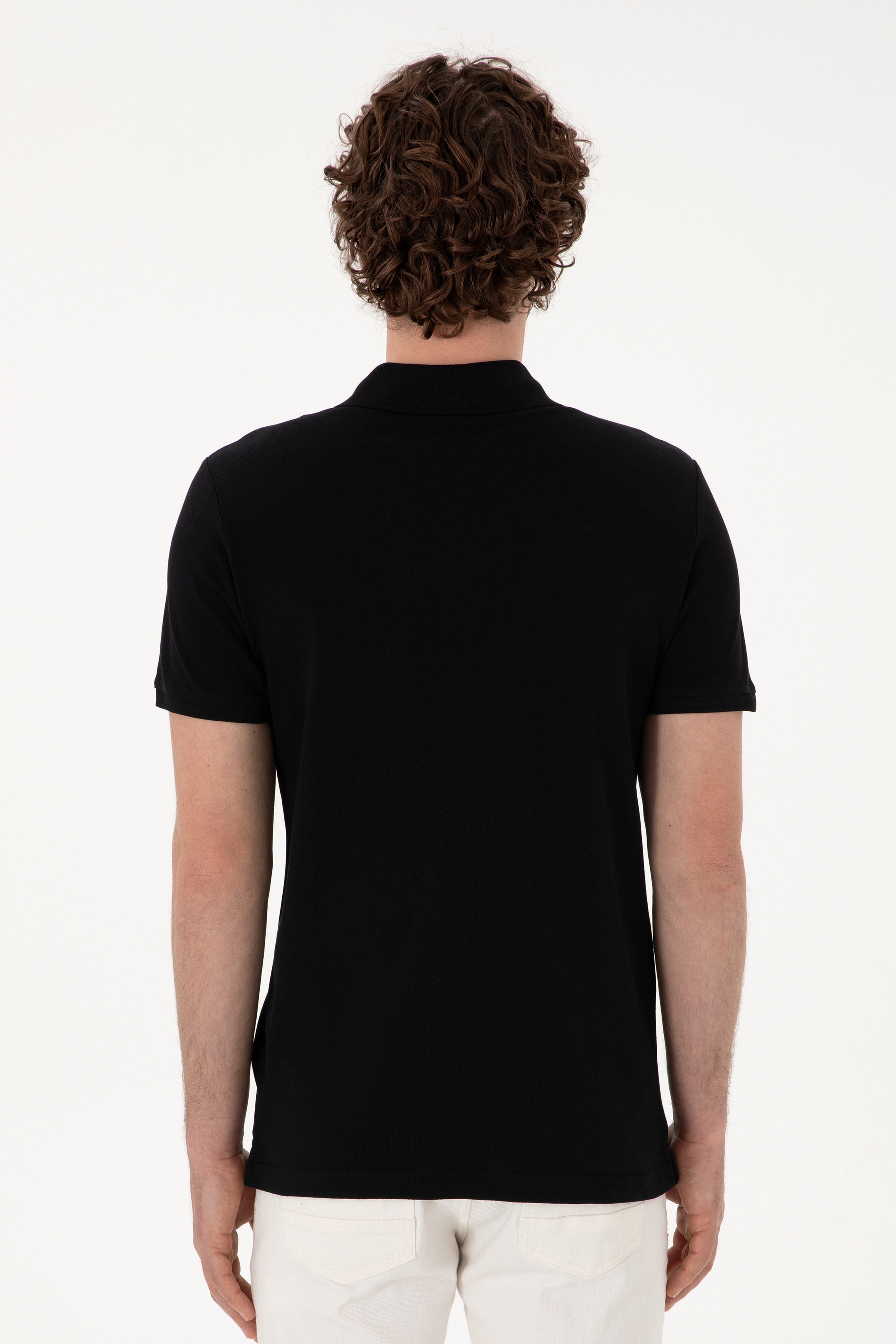 Erkek Slim Fit Polo Yaka Siyah Basic Tişört - Image 5