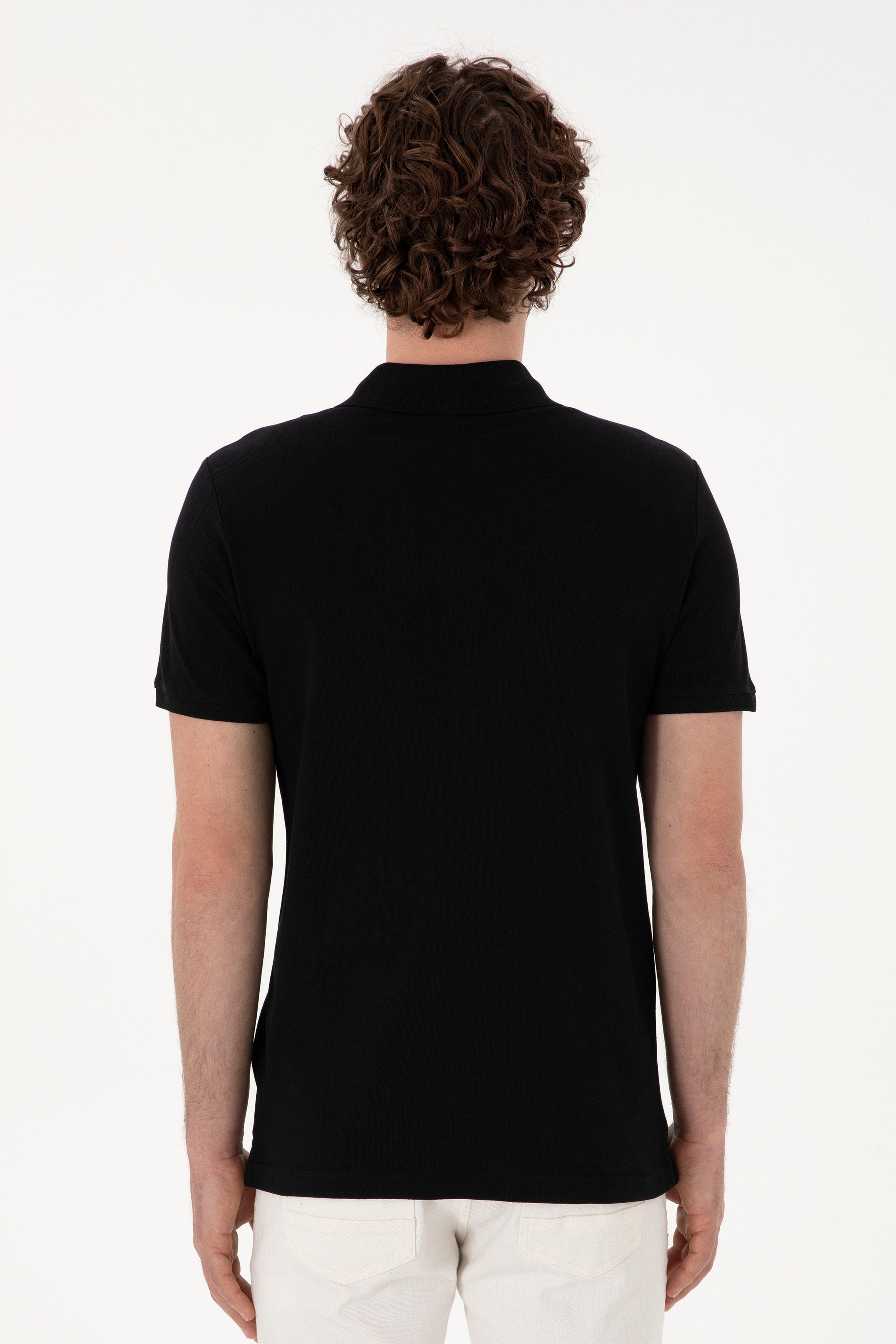 Erkek Slim Fit Polo Yaka Siyah Basic Tişört