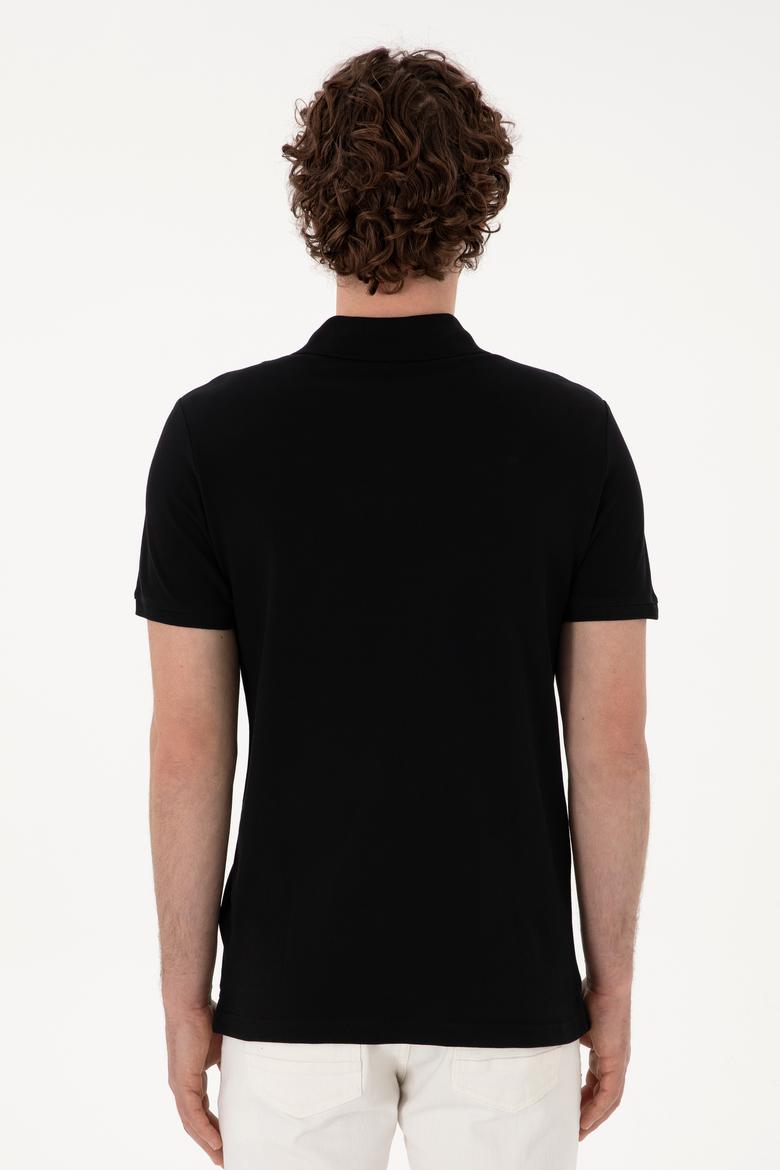 Erkek Slim Fit Polo Yaka Siyah Basic Tişört - 50298042021