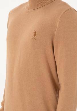 Erkek Slim Fit Balıkçı Yaka Camel Melanj Basic Kazak - 50288884122