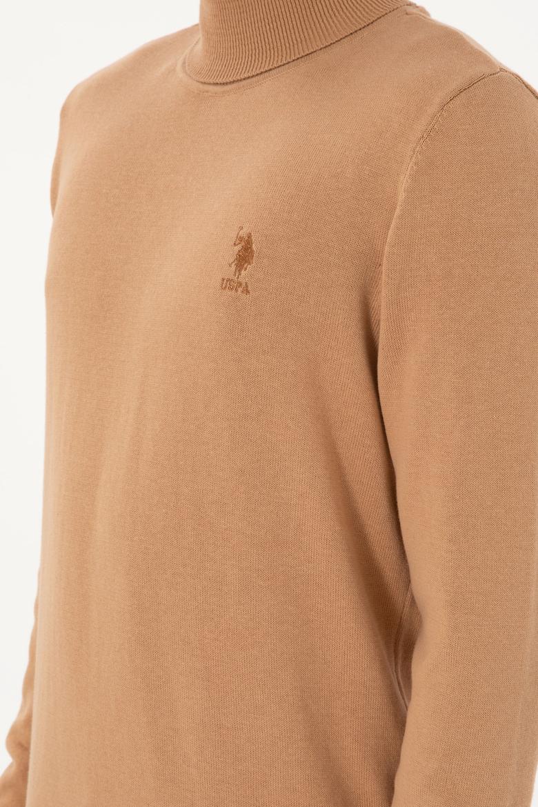 Erkek Slim Fit Balıkçı Yaka Camel Melanj Basic Kazak - 50288884122