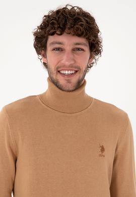 Erkek Slim Fit Balıkçı Yaka Camel Melanj Basic Kazak - 50288884122