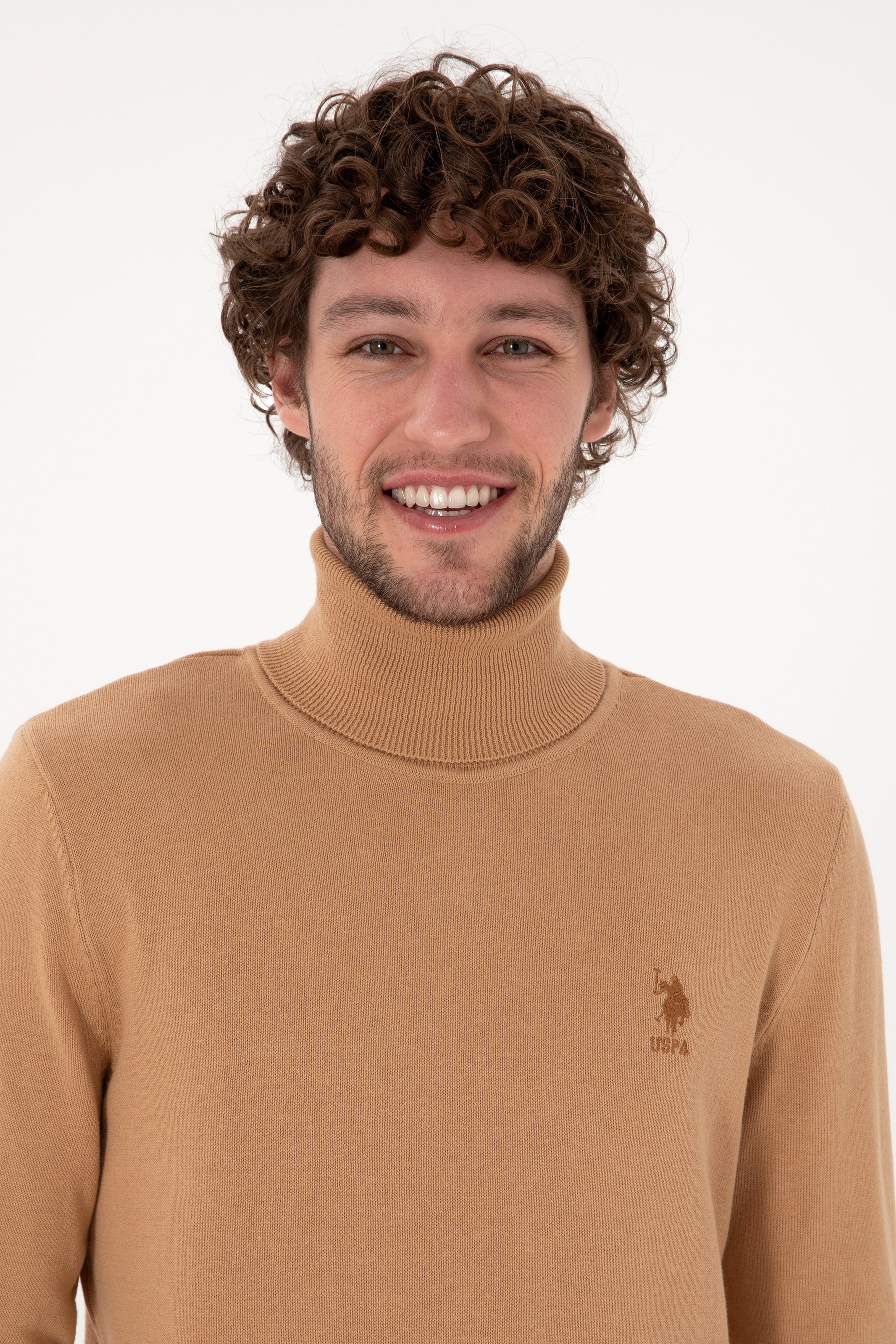 Erkek Slim Fit Balıkçı Yaka Camel Melanj Basic Kazak - Image 2
