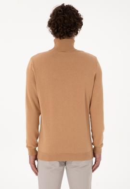 Erkek Slim Fit Balıkçı Yaka Camel Melanj Basic Kazak - 50288884122